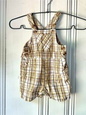 Savannah Baby Plaid Cotton Kids Overalls - Tan & White